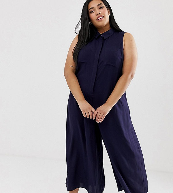 ASOS Curve Casual jumpsuit i culottemodell Marinblå