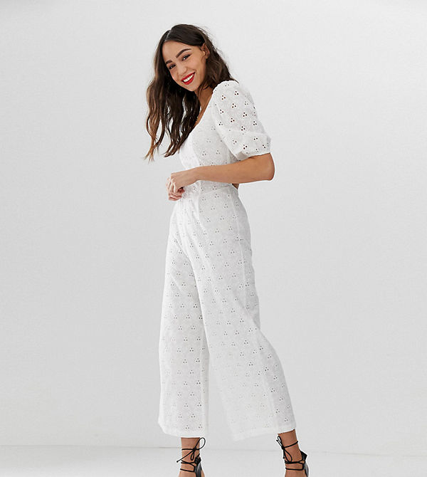 Asos Tall Broderad jumpsuit med fyrkantig halsringning och puffärm