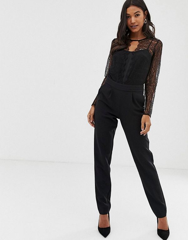 Morgan Svart jumpsuit med spetsärm