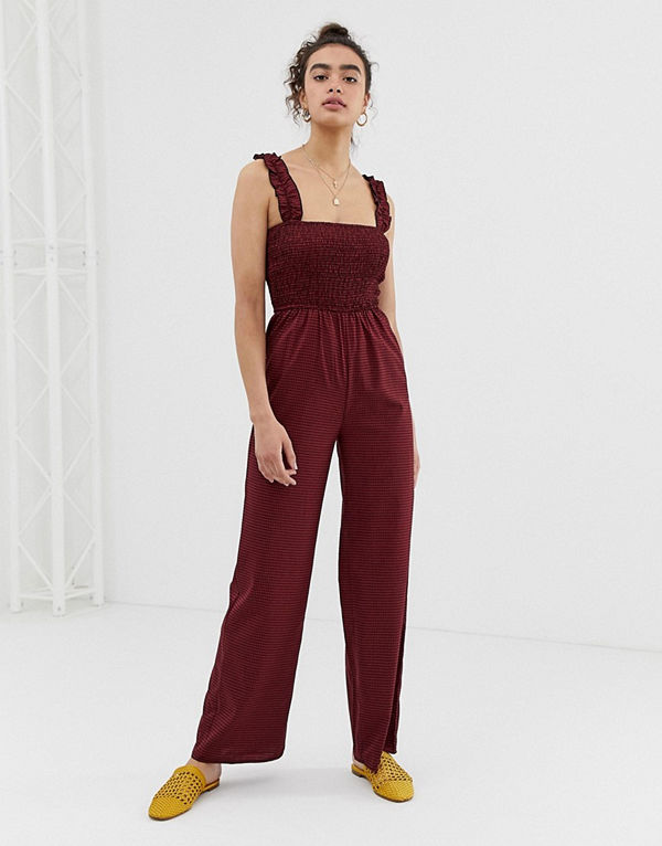 Emory Park Rutig jumpsuit med rynkad topp Rödrutig