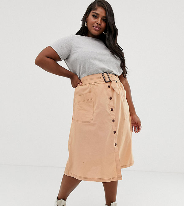ASOS Curve Midikjol med knappar framtill