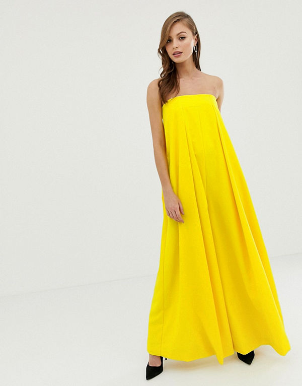 ASOS Edition Bandeau-ringad jumpsuit med vida ben Gul