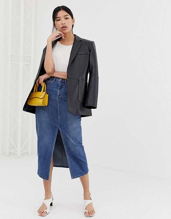 Northmore Denim Northmore Midikjol i ekologisk denim med slits framtill Vintage mid blue