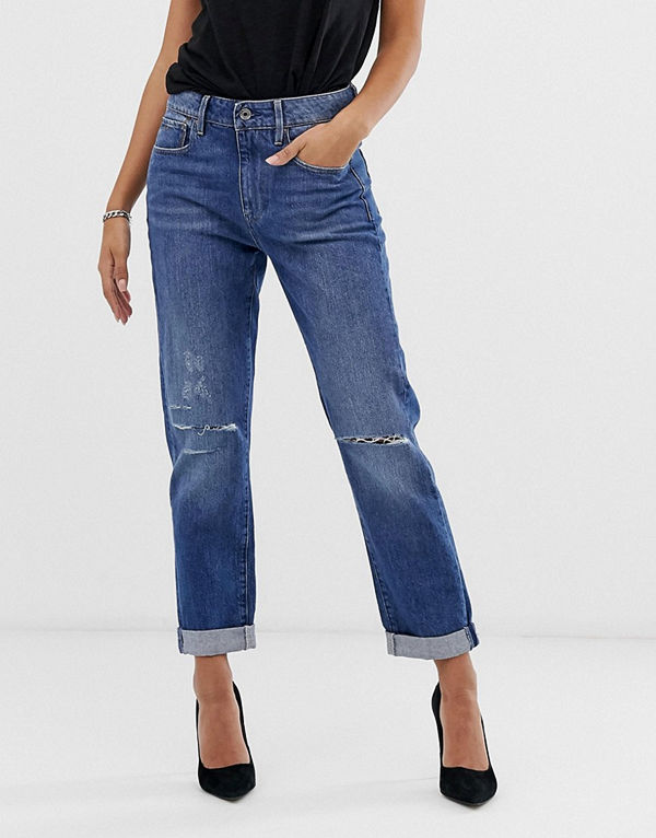 G-Star 3301 Saddle Boyfriendjeans med mellanhög midja Medium aged ripped