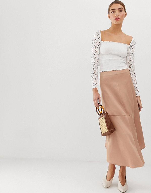 Stradivarius STR Rosa midikjol i satin Rosa