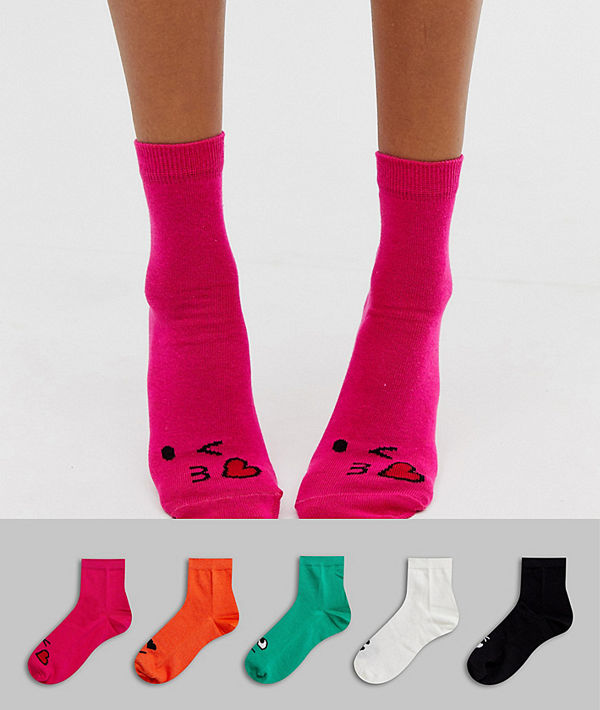 ASOS DESIGN 5-pack strumpor med ansiktsmotiv