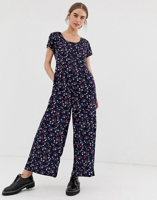 Daisy Street Jumpsuit med vida ben och småblommigt mönster i vintagestil Svart blommig