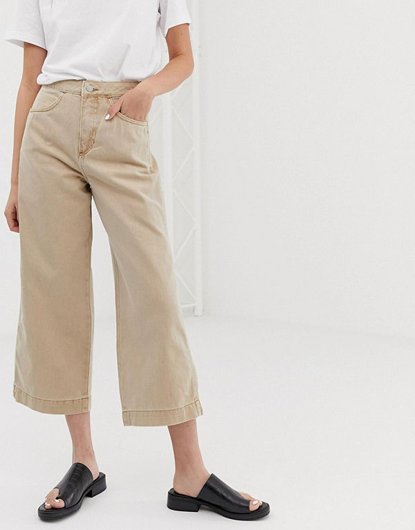 Weekday Beige jeans med vida ben och blixtlåsficka framtill Sand