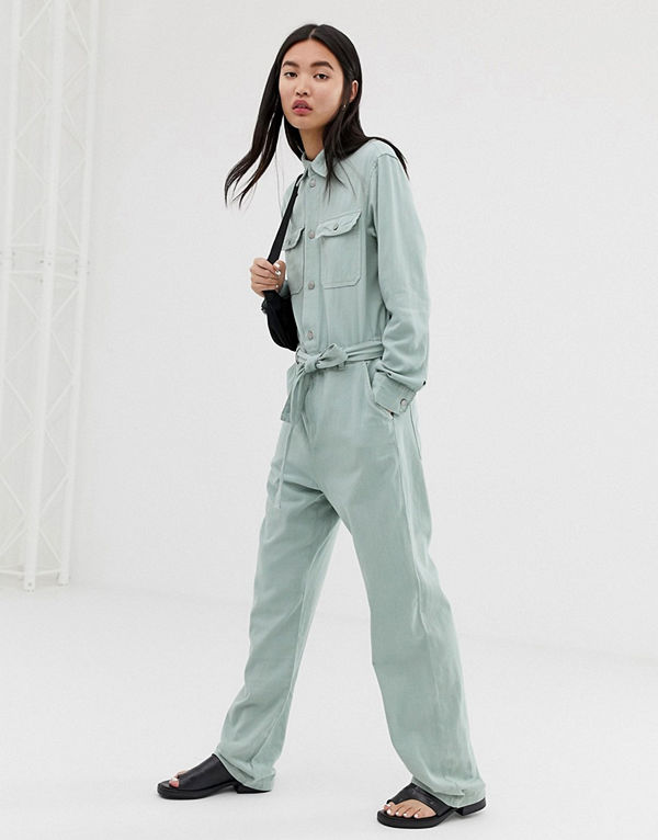Weekday Mintgrön overall med knytning i midjan Mintblå
