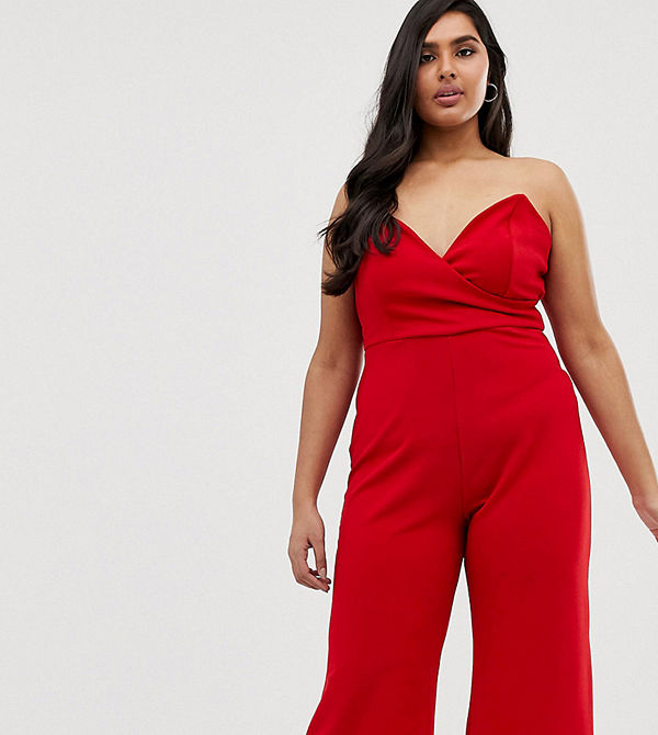 Club L London Plus Röd bandeau-jumpsuit