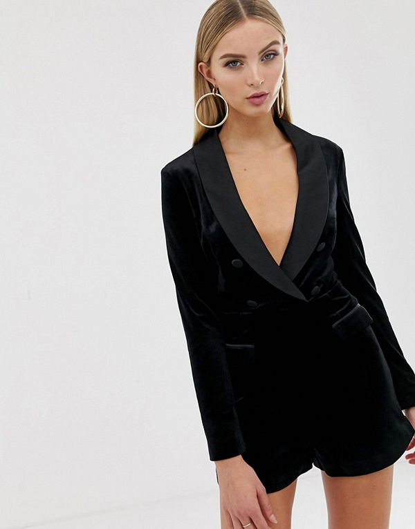 Lavish Alice Figursydd playsuit i en blandning av mjuk sammet och satin