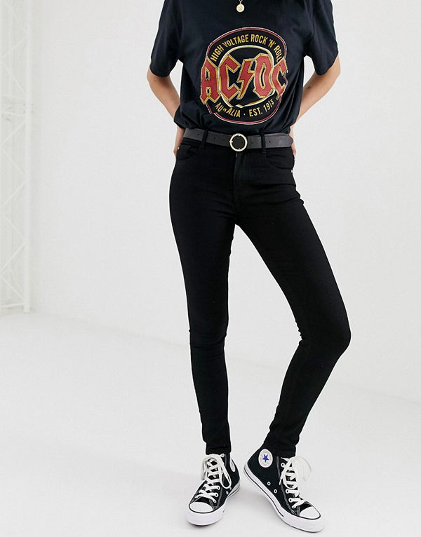 Pull&Bear Svarta skinny jeans med medelhög midja