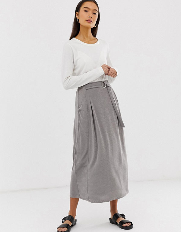 ASOS DESIGN Jersey-kjol i midilängd med omlott och D-ring