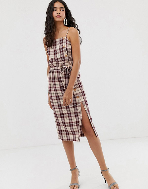 Miss Selfridge Rutig midikjol med rynkad midja