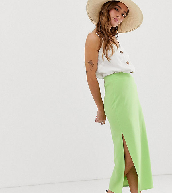 ASOS Petite Midikjol med slits i sidan Grön