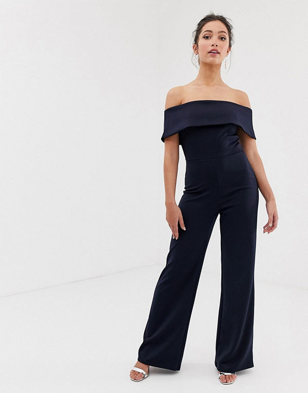 True Violet Exklusiv Marinblå jumpsuit med bara axlar