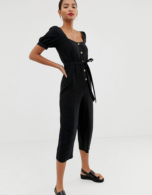 ASOS DESIGN Jumpsuit med knytning i midjan och puffärm