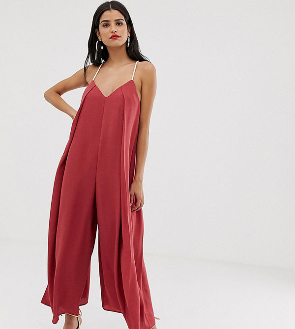 Asos Tall Jumpsuit i minimalistisk design med repdetalj Mörkrosa