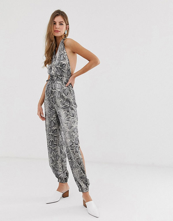 Parisian Ormskinnsmönstrad jumpsuit Grå orm