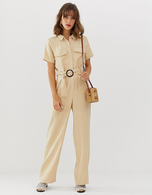 Vero Moda Jumpsuit med vida ben och fickor Gräddvit