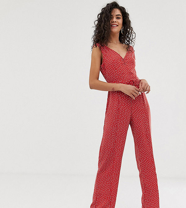 Vero Moda Tall Prickig jumpsuit med skärp Mineralröd