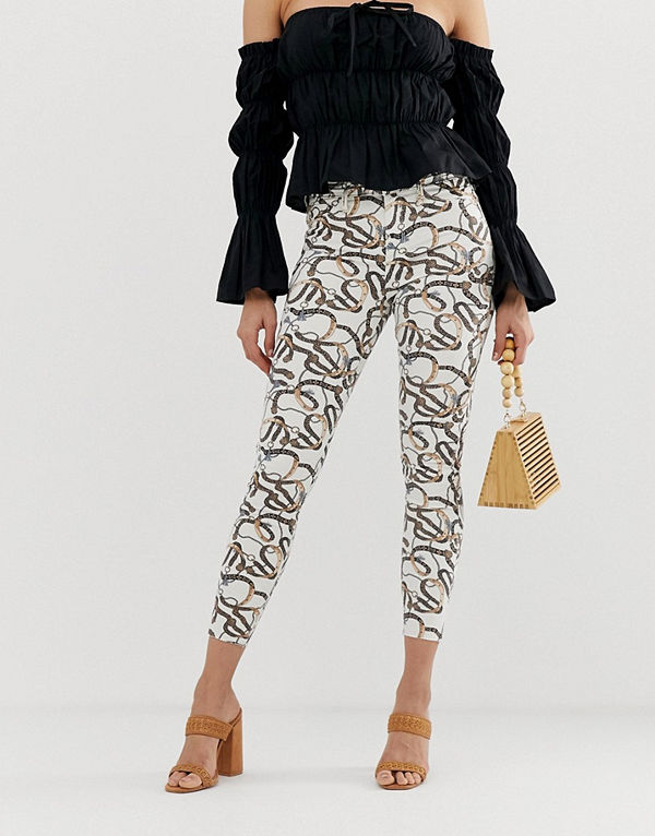 River Island Molly Skinny jeans med kedjemönster Glassmönster