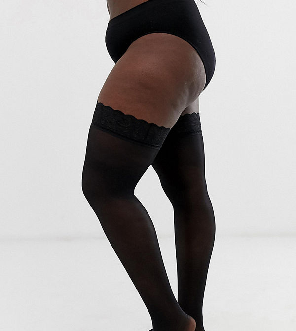 Figleaves Curve Svarta stockings i 15 denier med spetskant