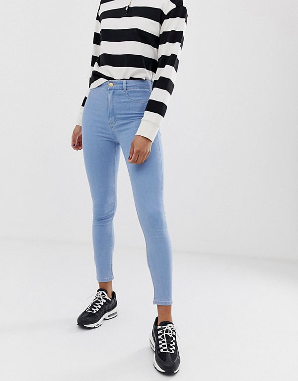 Pull&Bear Ljusblå jeggings med extra hög midja Ljusblå