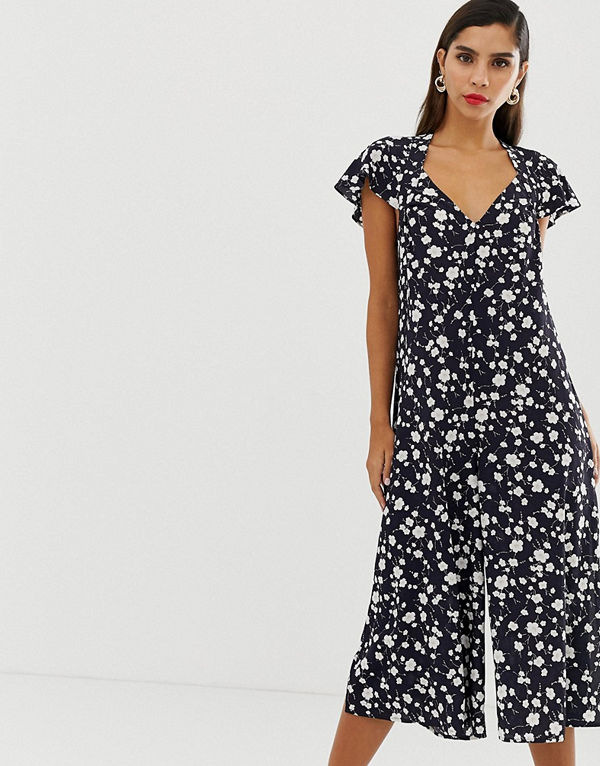 French Connection Blommig jumpsuit Cargoblå/flerfärgad
