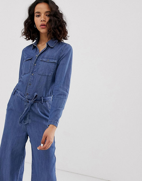 Only Jumpsuit i denim med vida ben och knäppning
