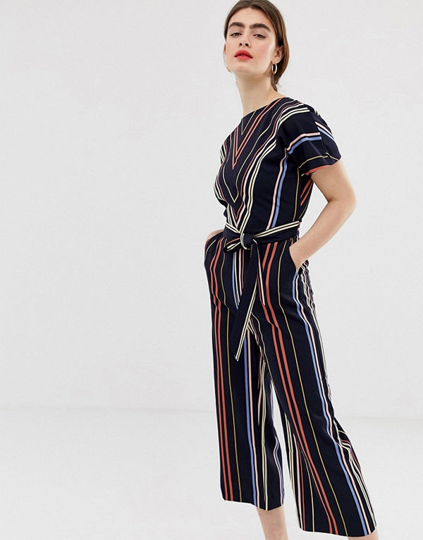 Warehouse Randig jumpsuit med skärp