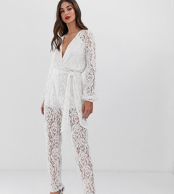 John Zack Tall Vit jumpsuit med spets
