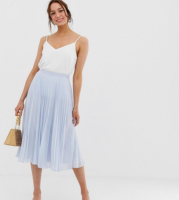 Asos Tall Plisserad midikjol Ljusblå