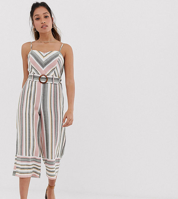 Miss Selfridge Petite Sicksackmönstrad jumpsuit med linnelook