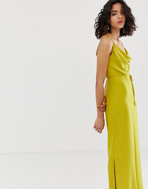 River Island Gul jumpsuit i satin med vid polokrage Mörkgul