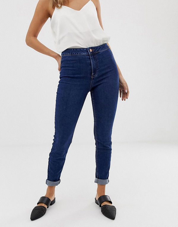 New Look Mellanblå skinny jeans med hög midja Mellanblå