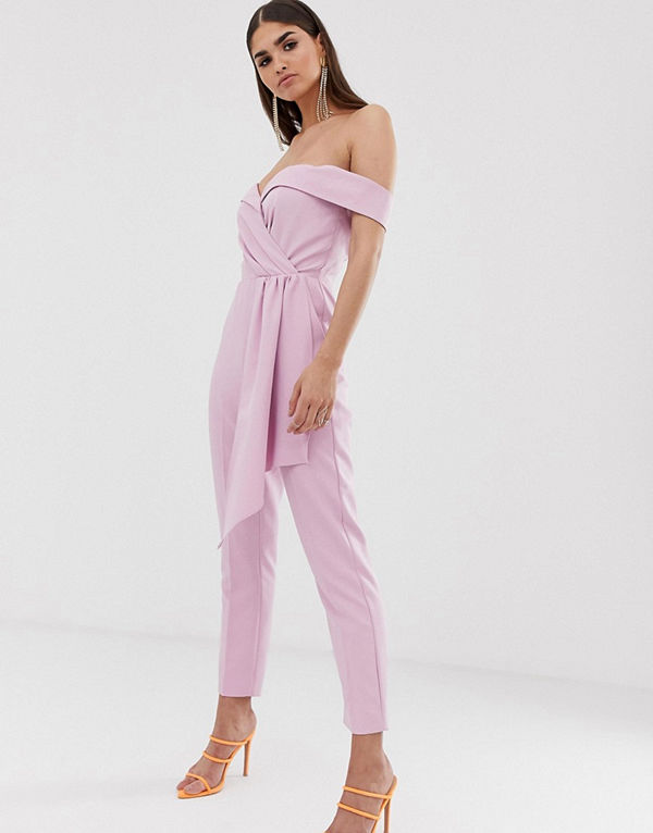 Lavish Alice Rosa figursydd jumpsuit i bardotmodell med skärp