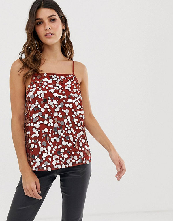 ASOS DESIGN Paljettlinne med fyrkantig halsringning Rostfärgat