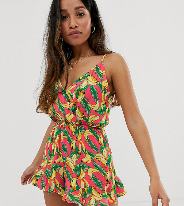 Parisian Petite Bananmönstrad playsuit med smala axelband