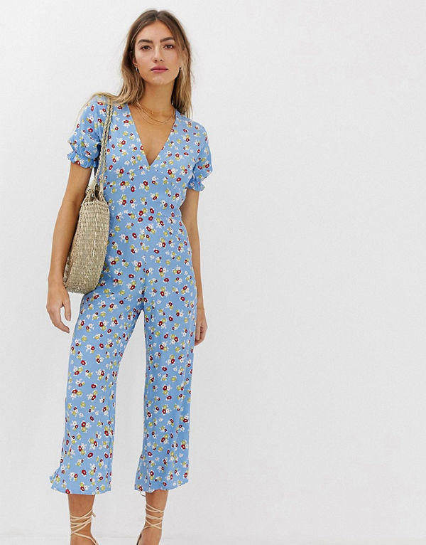 Faithfull the Brand Faithfull Mallory blommig jumpsuit med volangärm Jasminblommigt