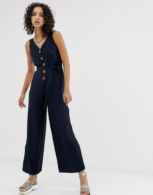 River Island Marinblå jumpsuit med knäppning
