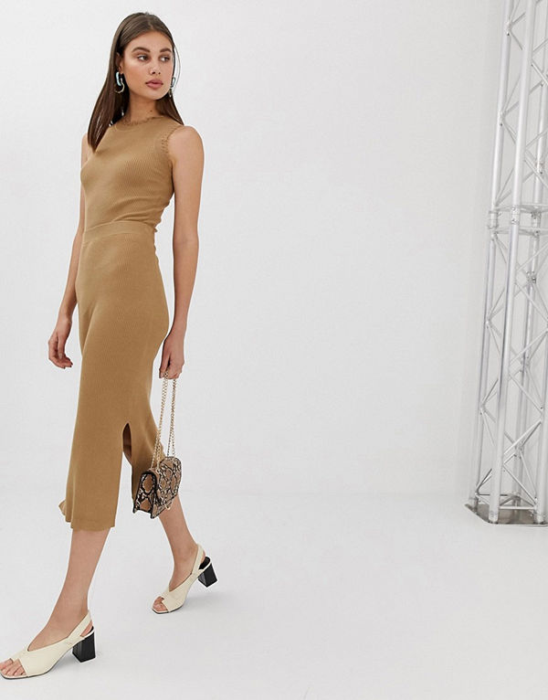 ASOS DESIGN Stickad midikjol med kantdetaljer