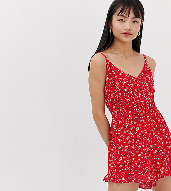 Brave Soul Petite Joanna Småblommig playsuit Röd med mönster