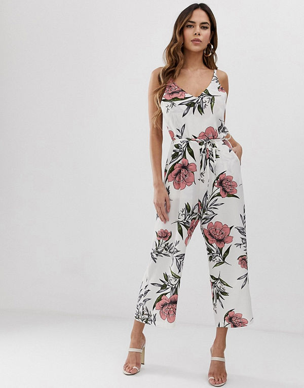 Ax Paris Jumpsuit Vitt blommönster