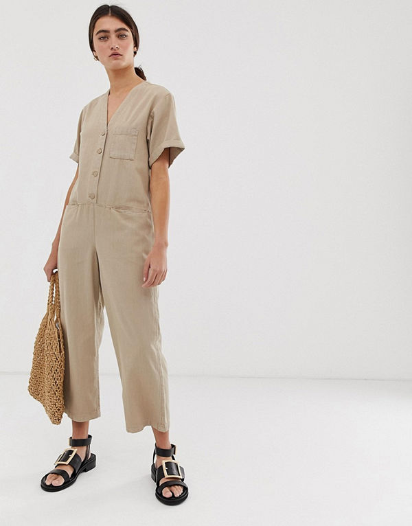Monki Beige jeansoverall i ekologisk bomull Beige