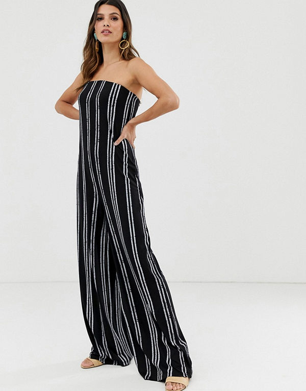 ASOS DESIGN Randig bandeau-jumpsuit med vida ben Mono