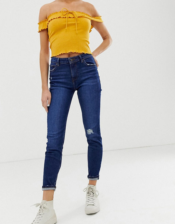 Bershka Marinblå skinny jeans Marinblå