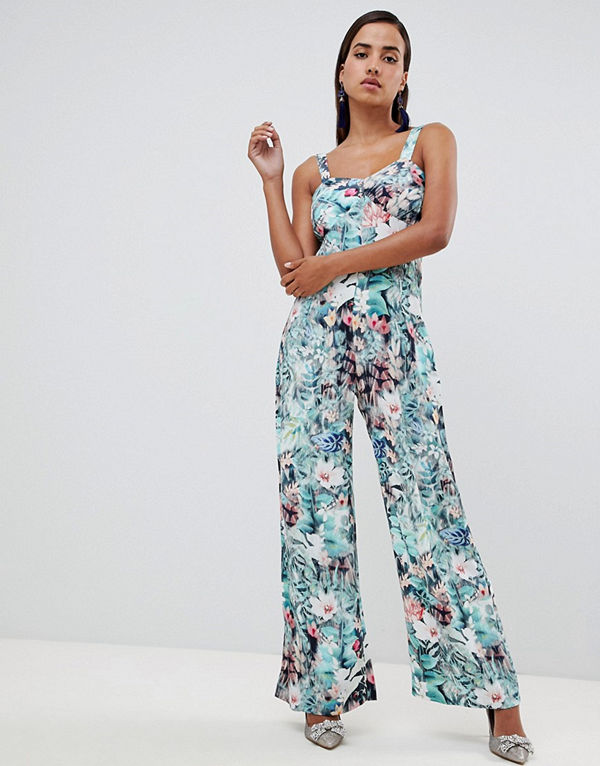 Closet London Mönstrad jumpsuit med axelband