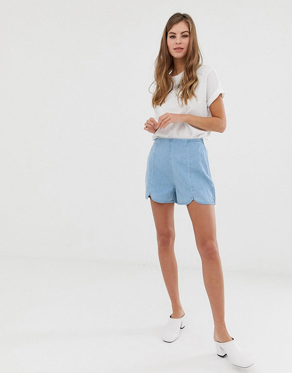 ASOS DESIGN Blå culotte-shorts i denim Ljusblå tvätt
