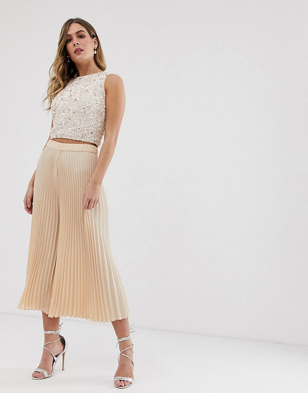 Lace & Beads Beige culotte-byxor
